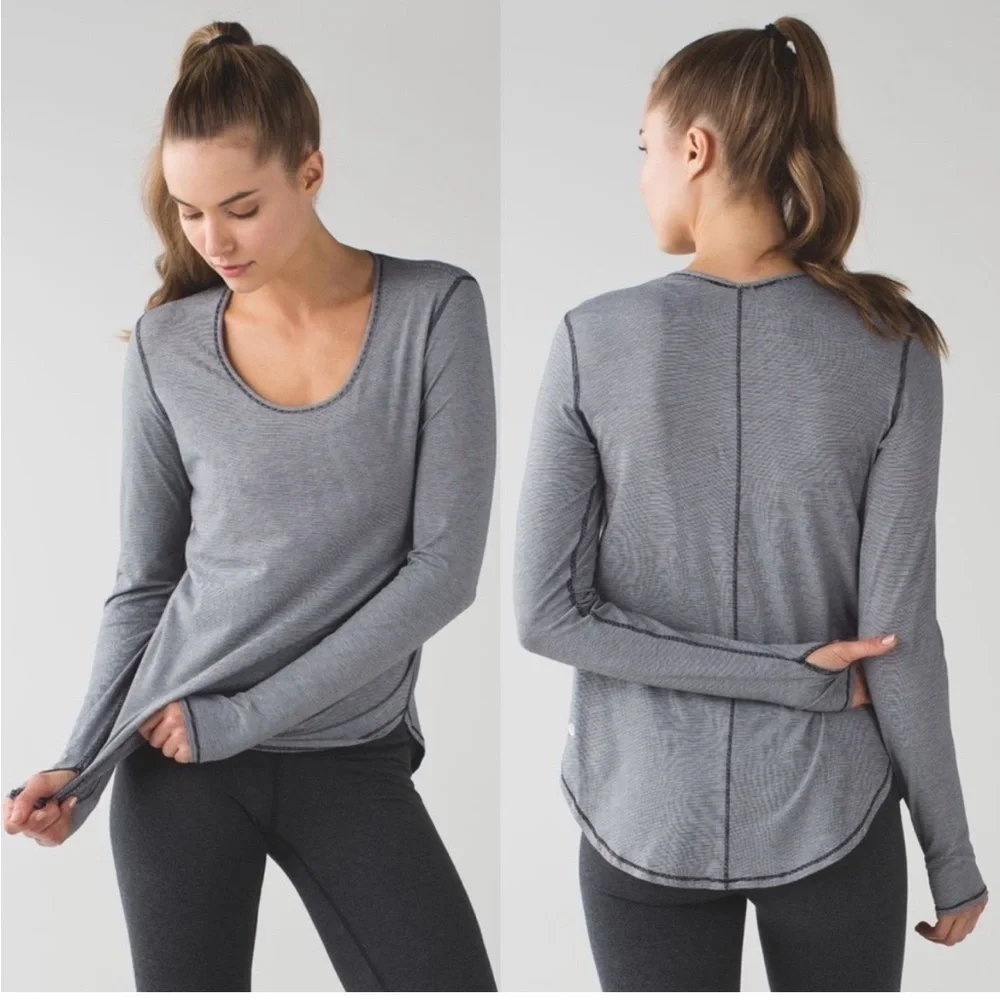 Lululemon Yogini 5 Year Long Sleeve Tee in Wee Stripe Black White size 8
